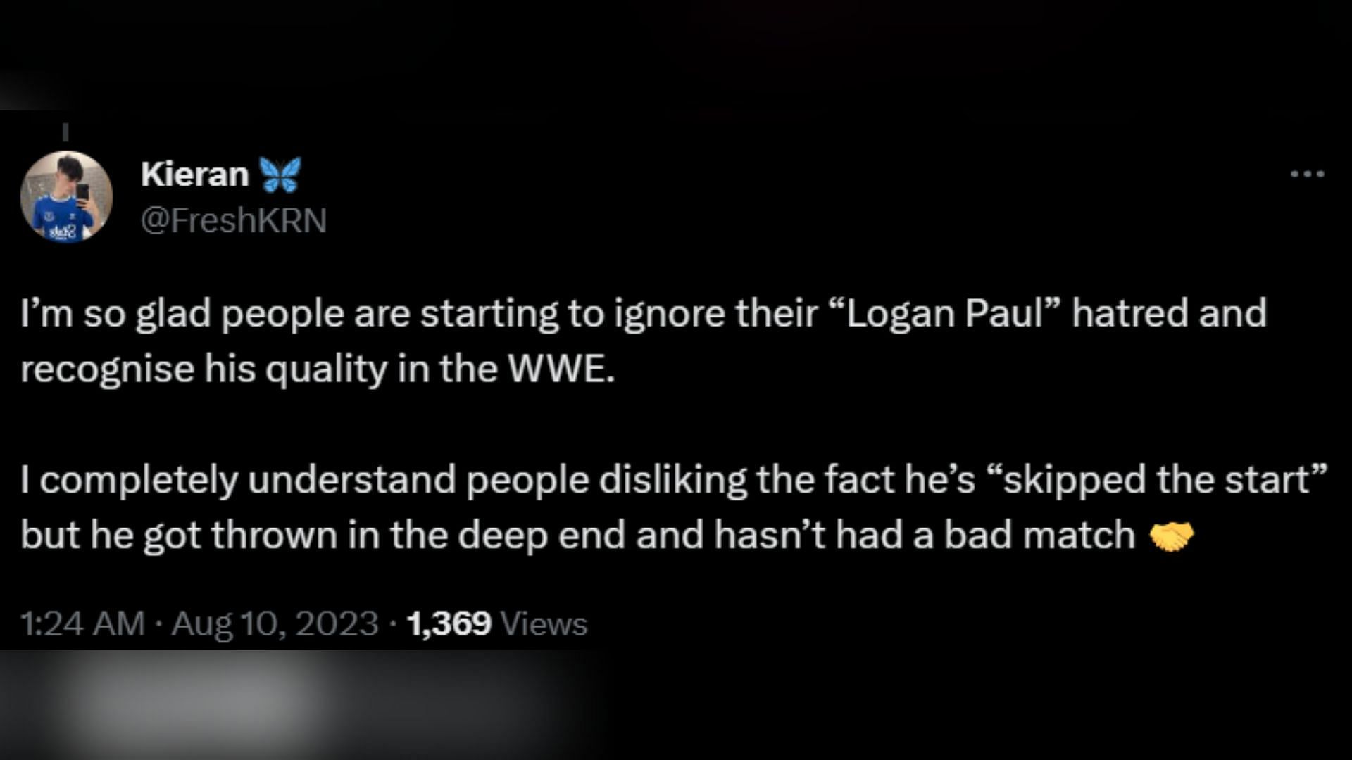 Screenshot of the tweet praising Paul's work in the squared circle
